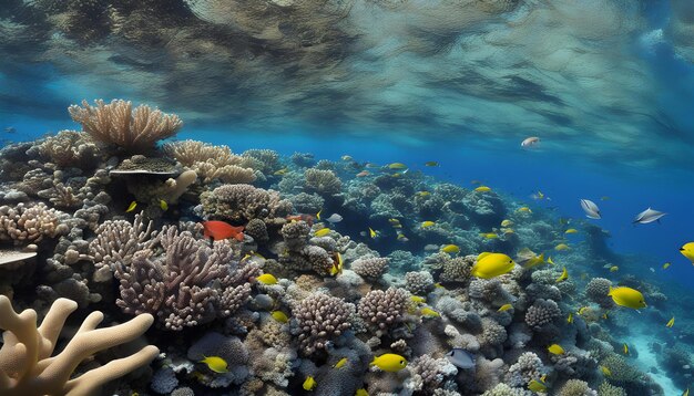 un arrecife de coral con un letrero que dice el pez rojo