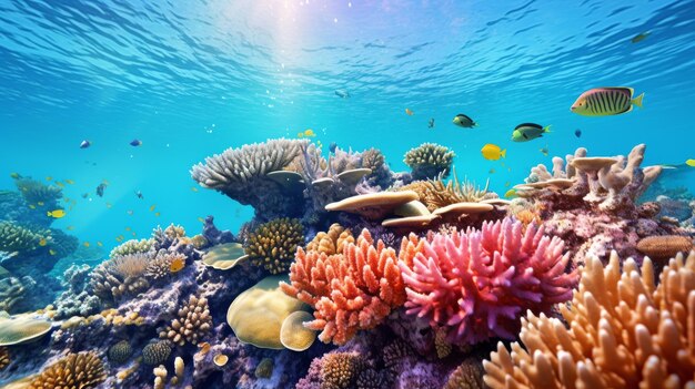 Un arrecife de coral lleno de variedades de corales