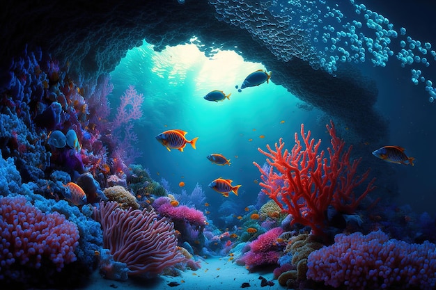 Arrecife de coral en el mar