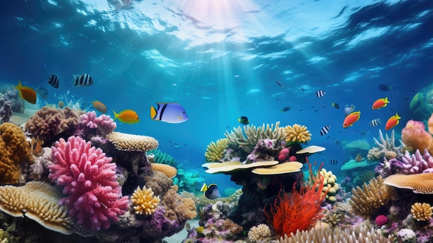 un arrecife de coral con peces y corales de colores.