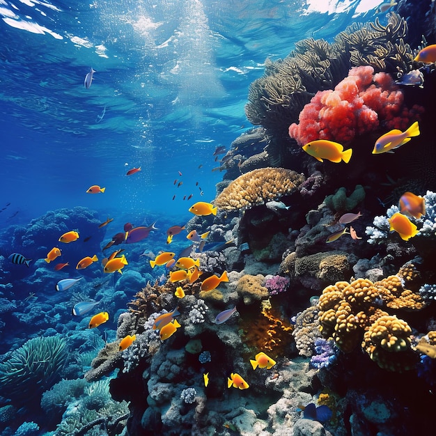 un arrecife de coral con peces y corales