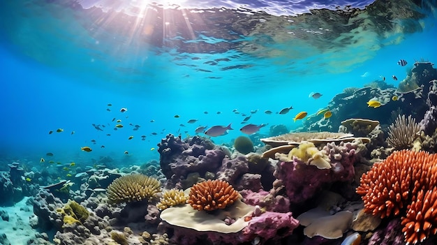 Un arrecife de coral con peces y corales