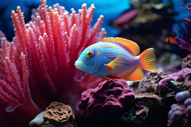 arrecife de coral peces exóticos nadan entre los corales en el océano