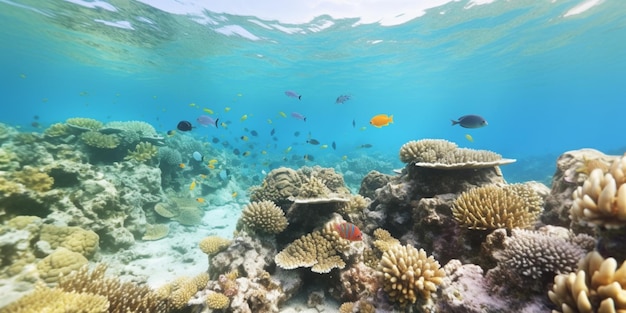 Un arrecife de coral con peces nadando en el agua