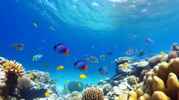 Un arrecife de coral con peces nadando en el agua