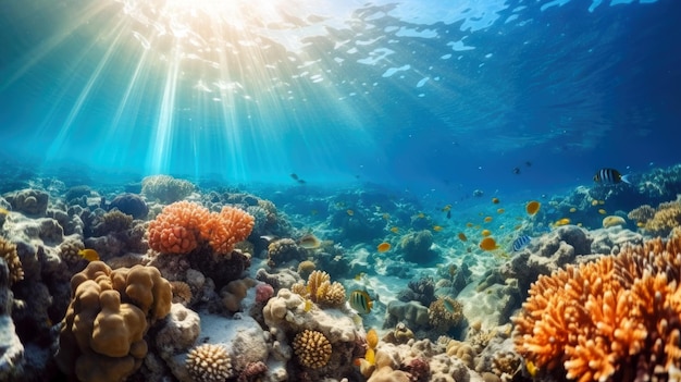 Un arrecife de coral con peces nadando en el océano