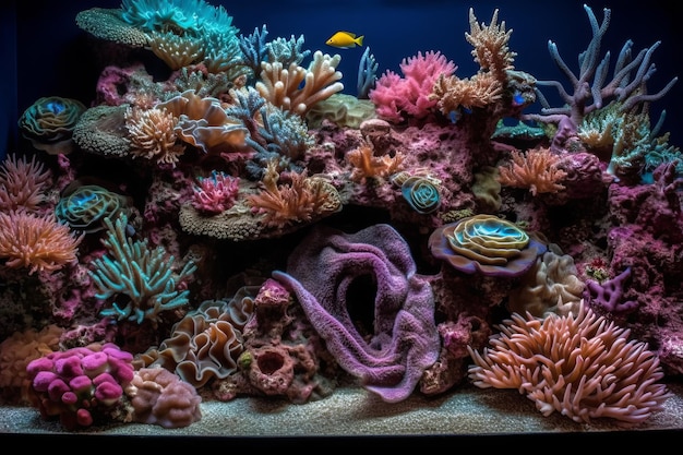 Un arrecife de coral con un pez amarillo dentro