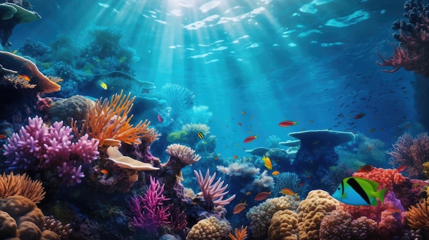 Un arrecife de coral con un pez nadando en él
