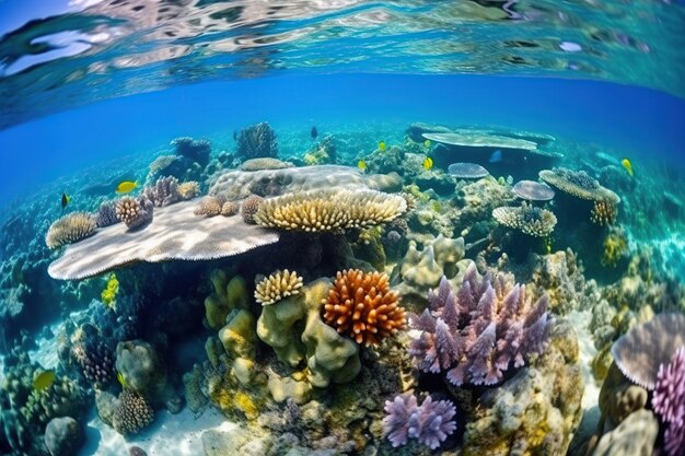 Un arrecife de coral saludable y vibrante en un entorno oceánico limpio