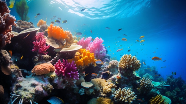 un arrecife de coral con una variedad de peces