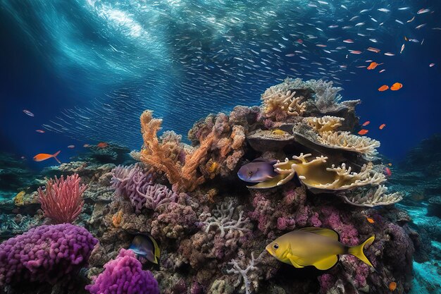 Arrecife de coral con vida marina