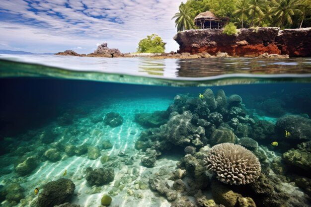 Arrecife de coral virgen y agua cristalina creado con IA generativa.