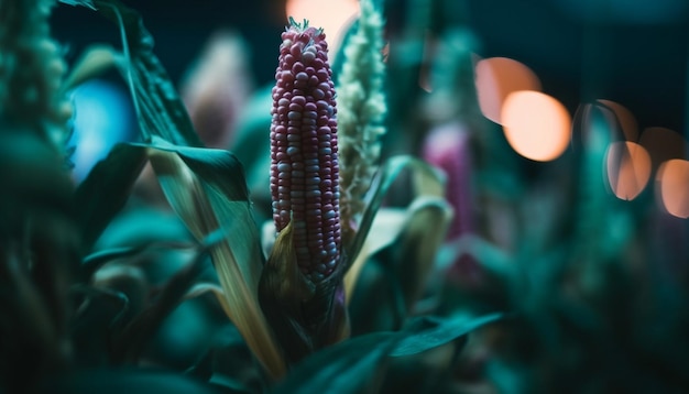 Arrecife submarino de cabeza de flor morada de hoja verde fresca generado por IA