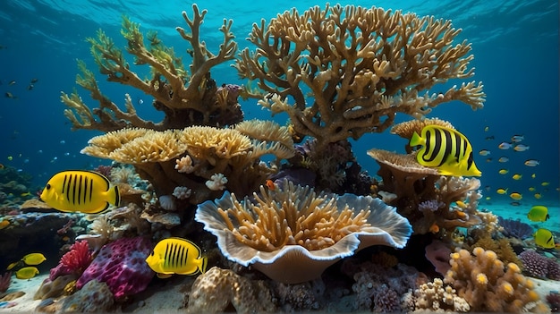 Arrecifes de coral submarinos con coloridos peces tropicales