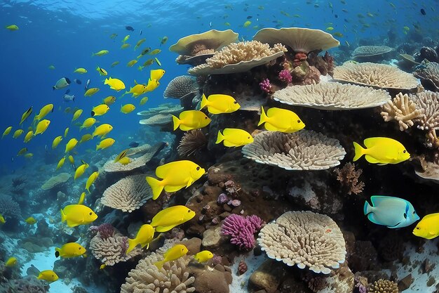 Foto arrecifes y peces amarillos océano índico maldivas arrecife y peces de colores océano índico maldives