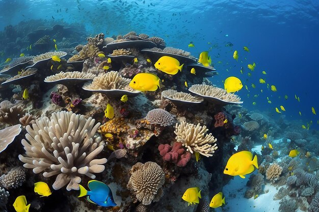 Foto arrecifes y peces amarillos océano índico maldivas arrecife y peces de colores océano índico maldives