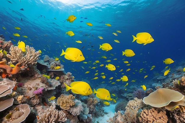Foto arrecifes y peces amarillos océano índico maldivas arrecife y peces de colores océano índico maldives
