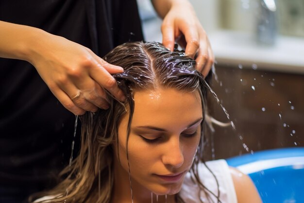 Foto se arregla el cabello en un salón de belleza cabello negro