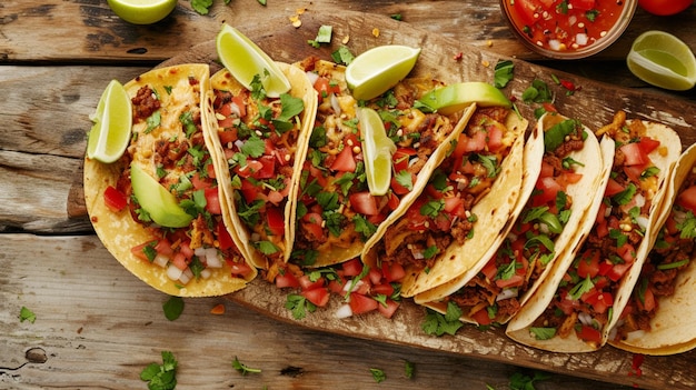 Arregla los tacos de una manera desordenada y casual para capturar el auténtico ambiente de la comida callejera de la cocina mexicana Deja que algunos de los rellenos se derramen en el plato para un efecto de agua en la boca