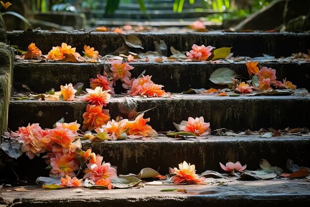 Arreglar pétalos en escalones o escaleras para un visualmente