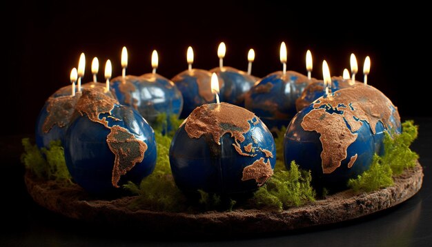 Foto un arreglo 3d de velas que forman la forma de la tierra