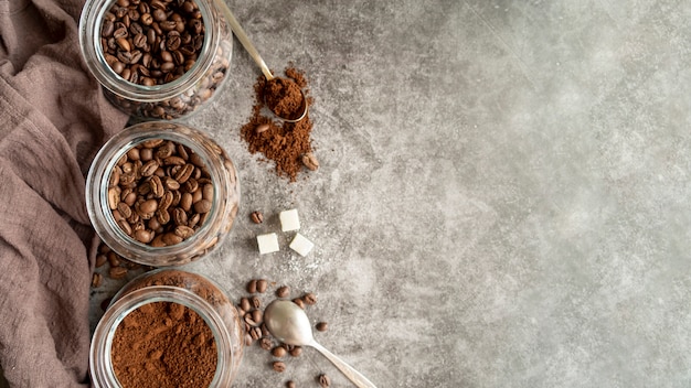 Foto arreglo de café con espacio de copia