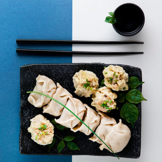 Foto arreglo de concepto de deliciosos dumplings