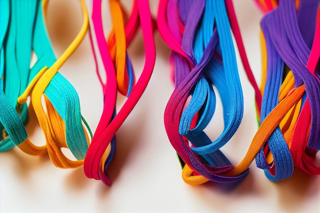 Foto arreglo de cordones de colores en el fondo