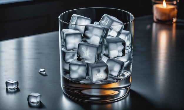 un arreglo creativo de cubos de hielo en un vaso