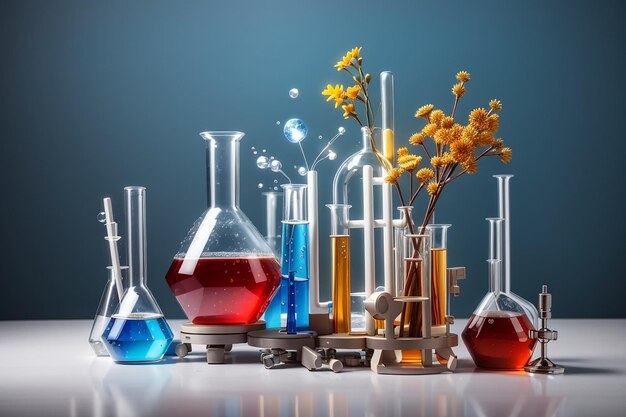 Arreglo del día mundial de la ciencia con tubos de química.