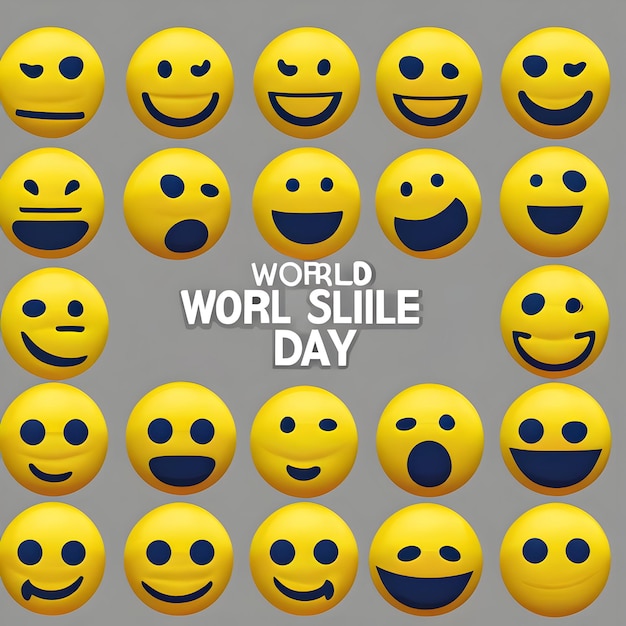 Foto arreglo de emojis amarillos del día mundial de la sonrisa.