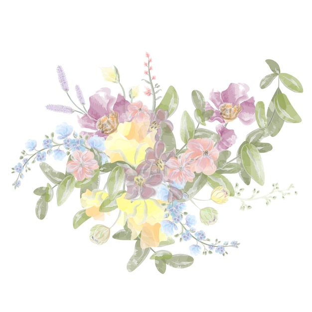 arreglo floral de flores coloridas de verano vector de acuarela