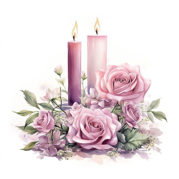 Arreglo floral romántico de velas con acuarela