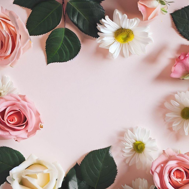 Un arreglo floral rosa y blanco con una hoja verde.