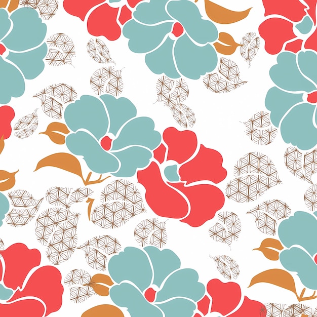 Arreglo floral vibrante de coral azul y acentos geométricos