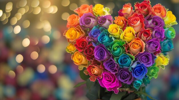 Foto arreglo en forma de corazón de rosas multicolores