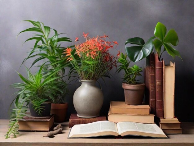 Foto arreglo de fotos gratis con libro y plantas