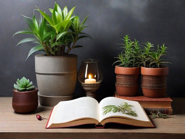 Foto arreglo de fotos gratis con libro y plantas