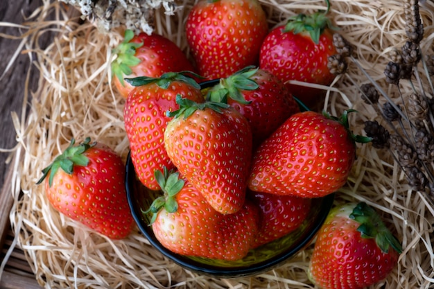 Arreglo de frutas de fresa de jardín.