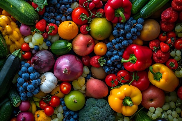Arreglo de frutas y verduras variadas