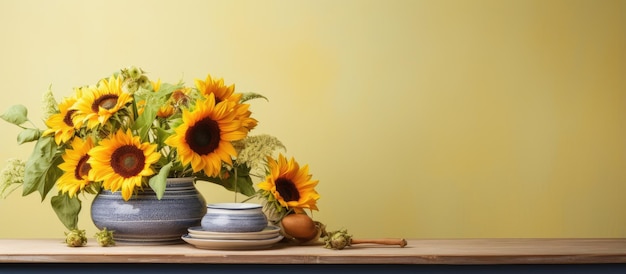 Arreglo de girasol en la mesa