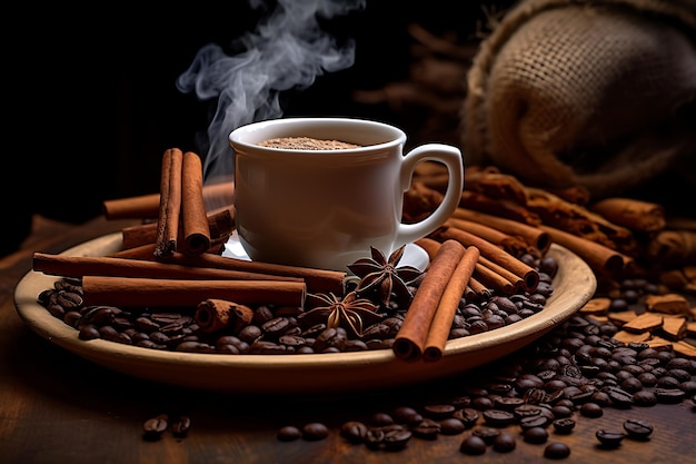 Foto arreglo de naturaleza muerta granos de café