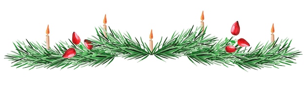 Arreglo de ramas de abeto con velas y bayas Plantilla para decorar diseños e ilustraciones