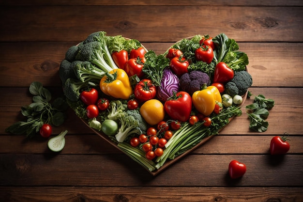 arreglo vegetal en forma de corazón sobre fondo de madera