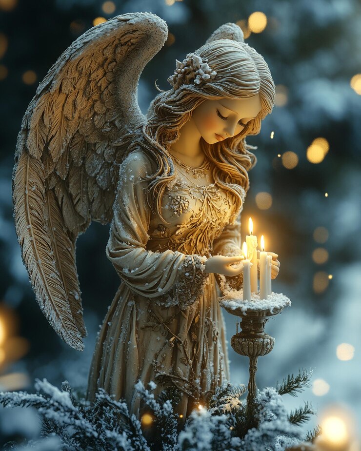 Arreglo de velas navideñas con ángeles graciosos