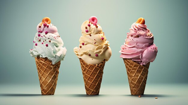 Un arreglo vibrante y delicioso de conos de helado adorna una mesa prometedora