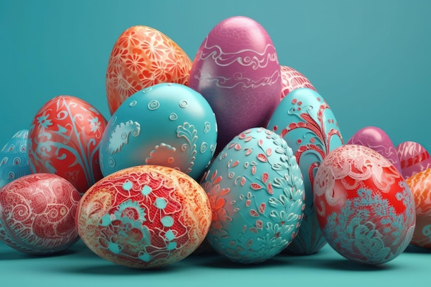 Arreglo vibrante de huevos de Pascua sobre un fondo neutro Una tradición festiva atemporal