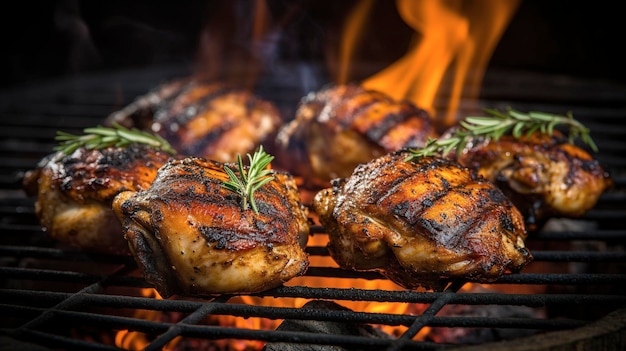 arreglo visualmente atractivo de muslos de pollo a la parrilla