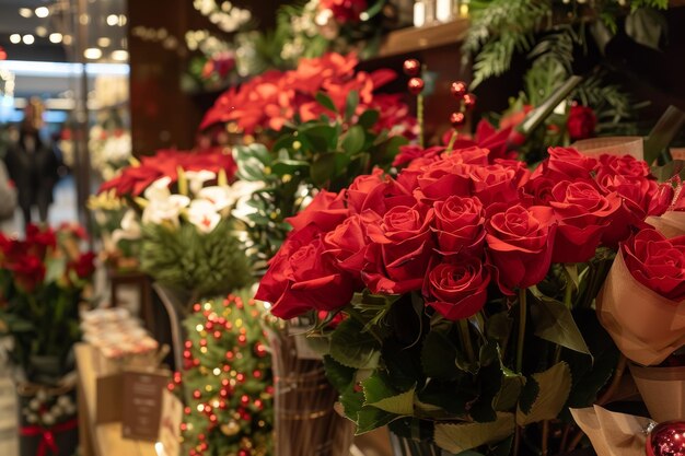 Foto arreglos florales festivos para las fiestas en la tienda