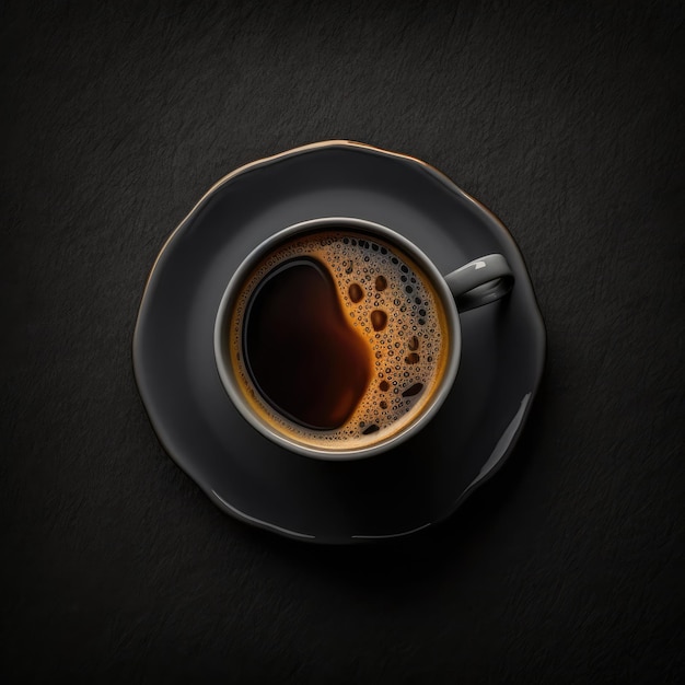 arriba de café sobre un fondo negro vista superior Café fresco de la mañana sobre una mesa negra Hora del café